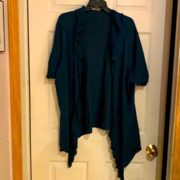 Reitmans short sleeve waterfall open front teal cardigan 2x - Picture 1 of 4